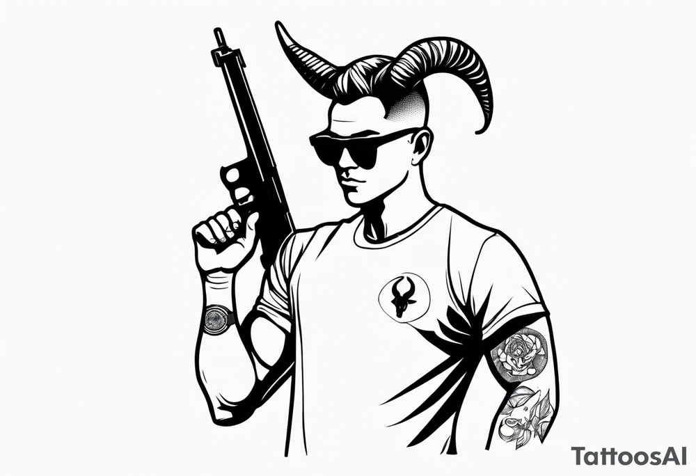 capricorn man with sunglasses and gun tattoo idea