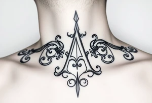 Create a center of the throat tattoo using old english font of Letter A with a background to cover whole throat area tattoo idea