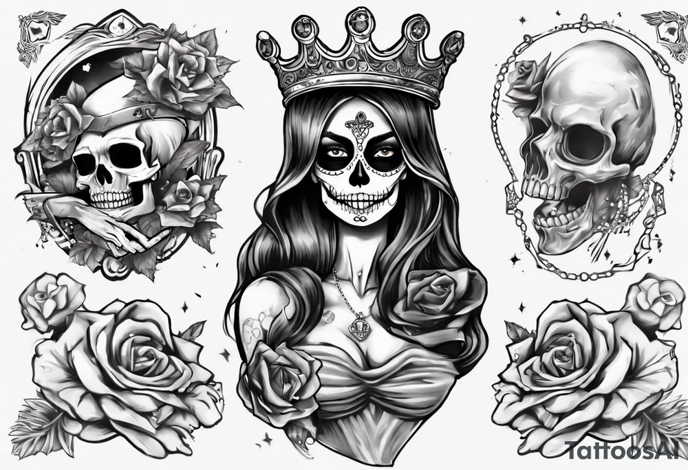 santa la muerta with money and crown
on the card tattoo idea