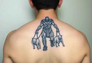 A giant walking with animals that are chained up tattoo idea