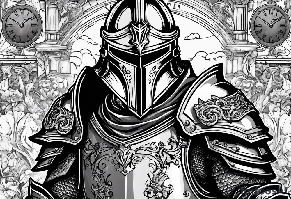 knight in heavy armor with clock tattoo idea