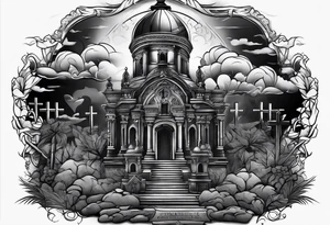Tomb with smoke and crosses tattoo idea