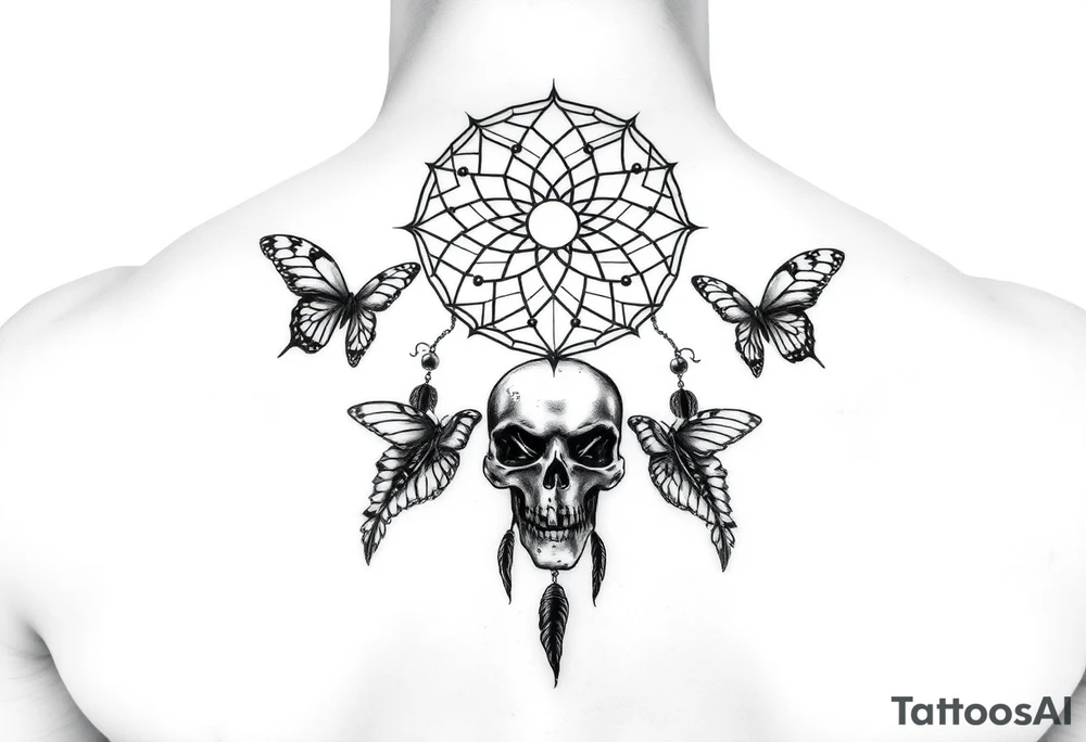 Dreamcatcher with butterfly's and skull tattoo idea
