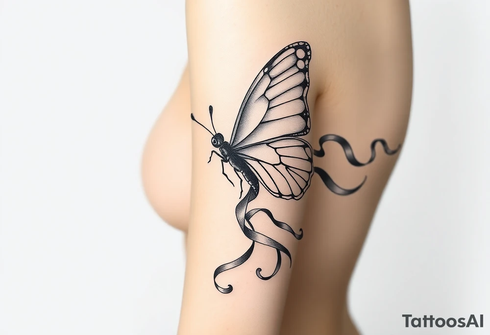 ethereal butterfly with flowing silk ribbons in moonlight tattoo idea