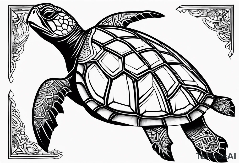 Full leg sleeve sea turtle and tribal tattoo idea