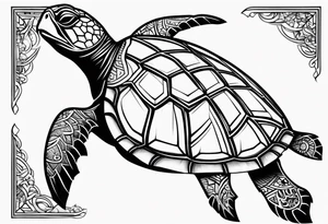 Full leg sleeve sea turtle and tribal tattoo idea