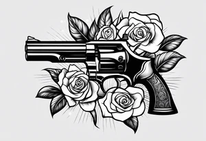 A black tattoo with a rose growing out of a gun bullet tattoo idea