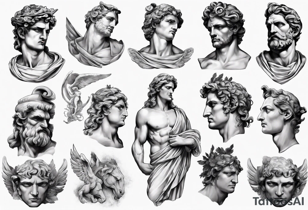 greek god statue realistic tattoo idea