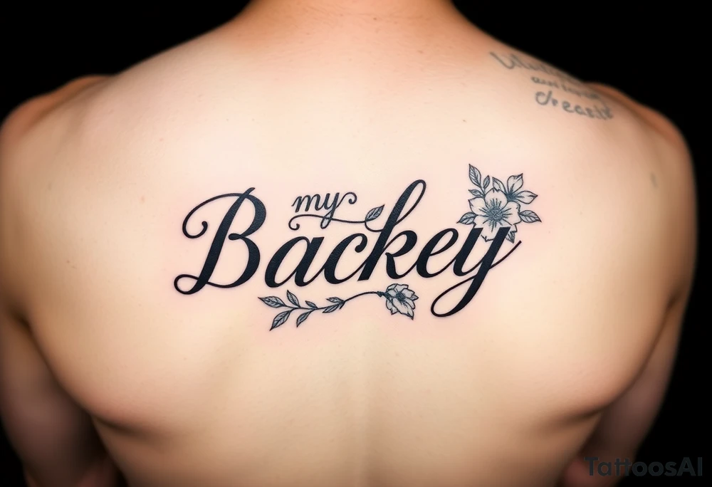 My brothers name packey in pretty cursive with floral tattoo idea