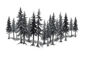 Needle forest with black and gray trees tattoo idea