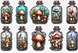 potion bottle with. mushrooms inside tattoo idea