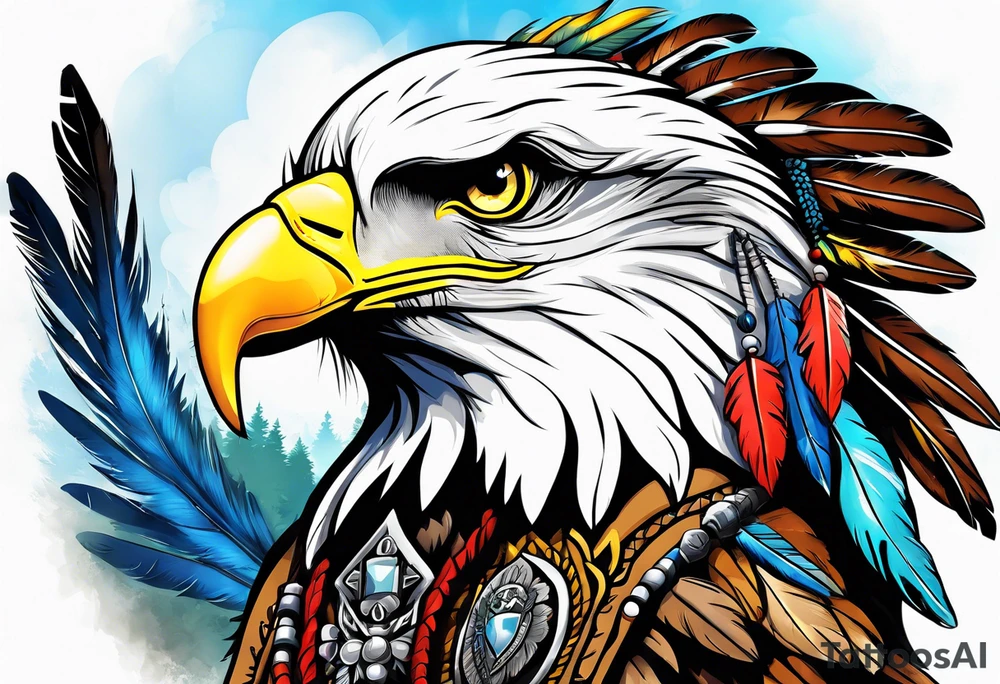 Eagle with native war bonnet tattoo idea