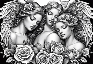 Angels and deamons realistic with roses doves to fit upper inner arm tattoo idea