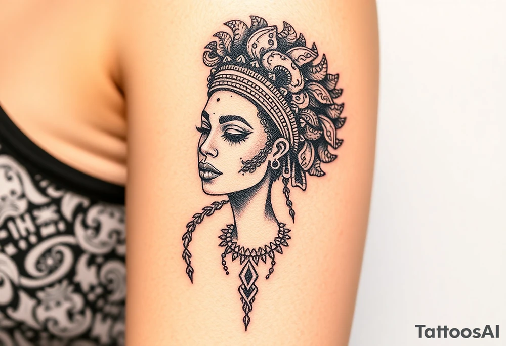 African goddess with afro and tribal makeup tattoo idea