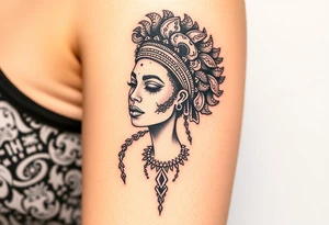 African goddess with afro and tribal makeup tattoo idea
