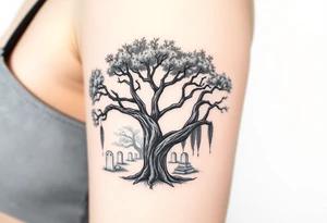 Oak trees with Spanish moss in a cemetery tattoo idea