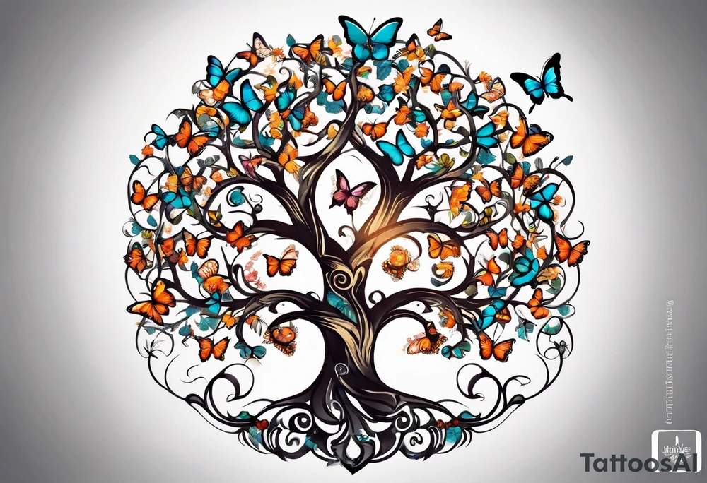 Tree of life with butterflies around tattoo idea