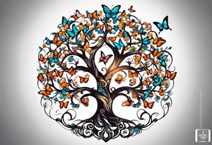 Tree of life with butterflies around tattoo idea