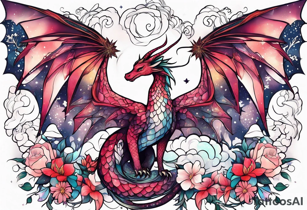Constellation, wing , snow , cross , dragon female japan kawaii , flower tattoo idea