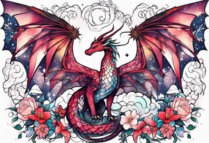Constellation, wing , snow , cross , dragon female japan kawaii , flower tattoo idea