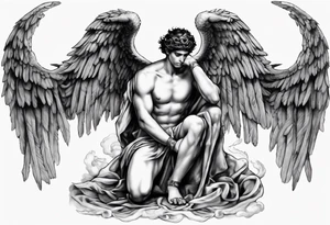 God hermes kneeling with wings wrapped around him tattoo idea