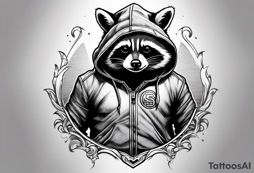 raccoon wearing a Superman hoodie tattoo idea