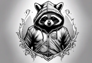 raccoon wearing a Superman hoodie tattoo idea