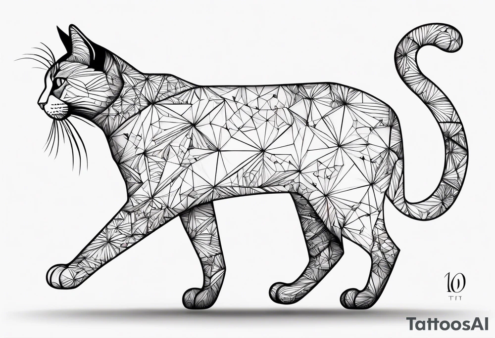 a walking cat with the letter W, I, T and 10 on its body tattoo idea