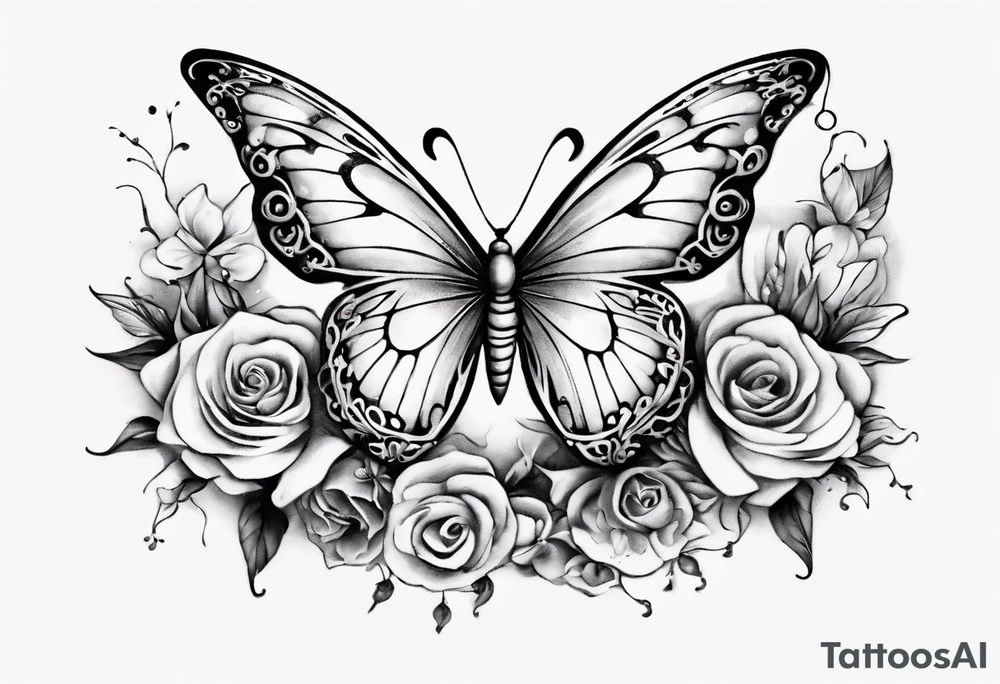 Butterfly wrap tattoos with large centre piece with moon and floral theme. Bracelet around ankle show on higher ankle tattoo idea