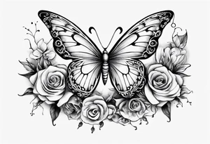 Butterfly wrap tattoos with large centre piece with moon and floral theme. Bracelet around ankle show on higher ankle tattoo idea