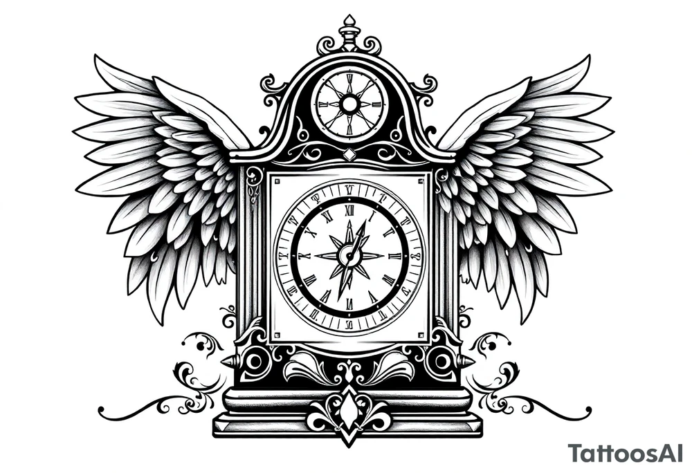 Slot machine with compass and clock with angel wings tattoo idea