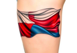 A waving Czech flag with realistic fabric texture, its red, white, and blue colors appearing vibrant and dynamic tattoo idea