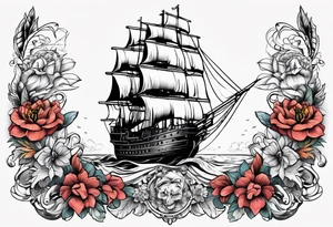 Ship pirate, flower, animal tattoo idea