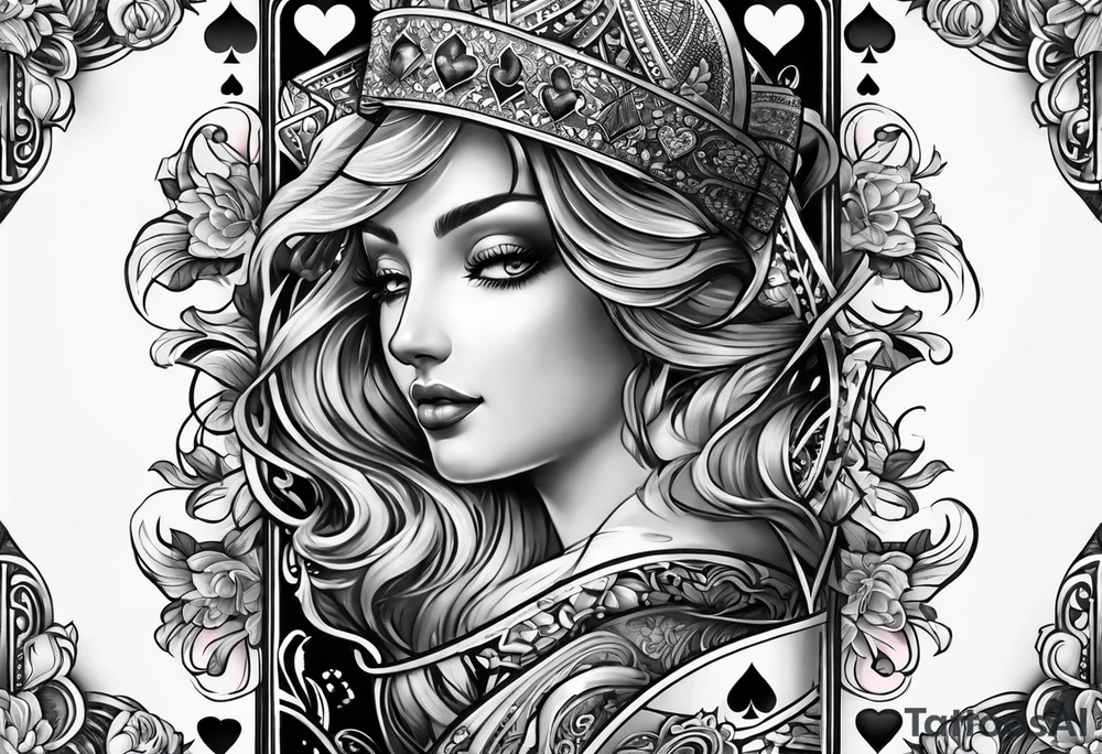 Forearm sleeve tattoo with playing cards and hearts tattoo idea