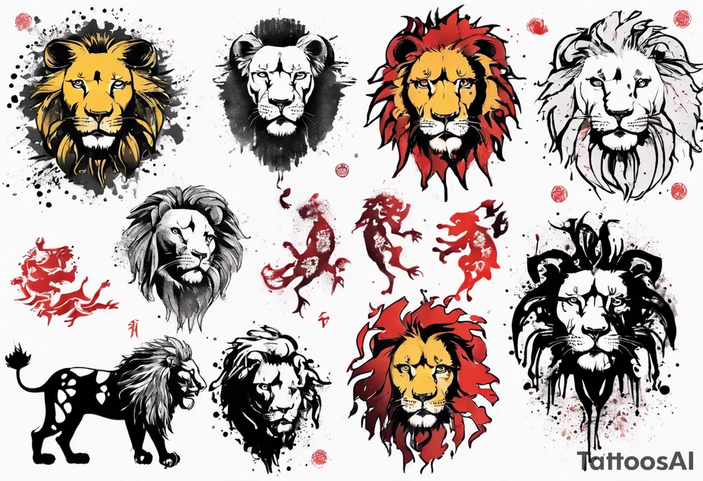 Lion zodiac sign, trash polka tattoo idea