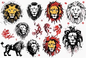 Lion zodiac sign, trash polka tattoo idea