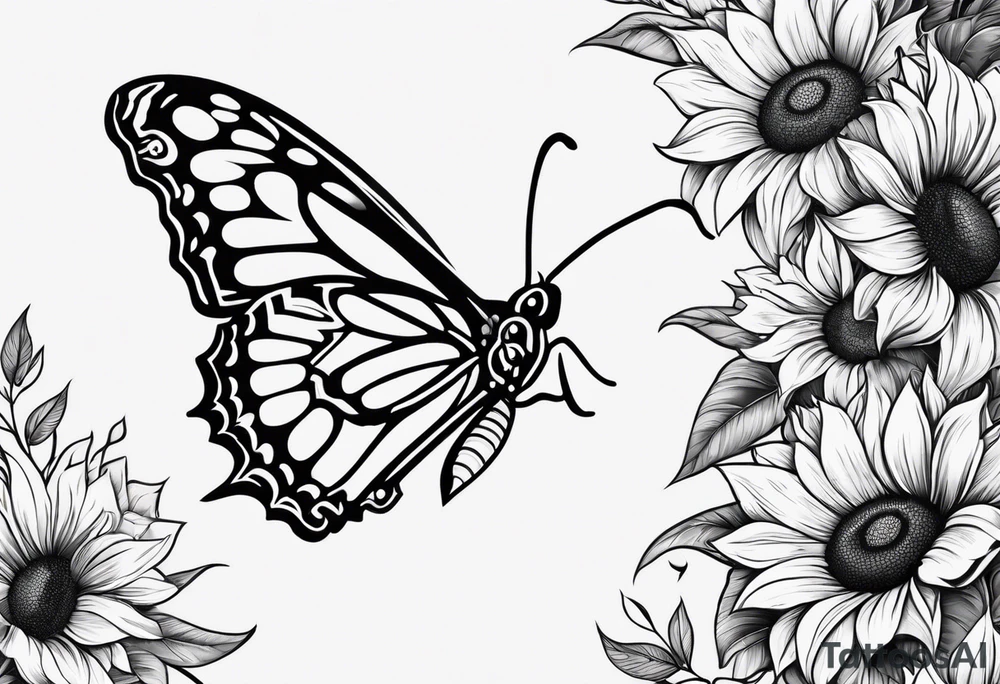 Sunflower and butterfly leg sleeve tattoo idea