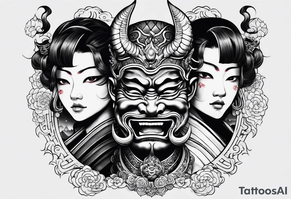 The Japanese say you have three faces. The first face, you show to the world. The second face, you show to your close friends and your family. The third face, you never show anyone. japanese demon tattoo idea tattoo idea