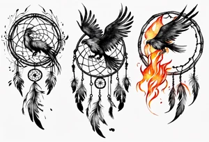 Fire Phoenix flying out of dream catcher tattoo idea