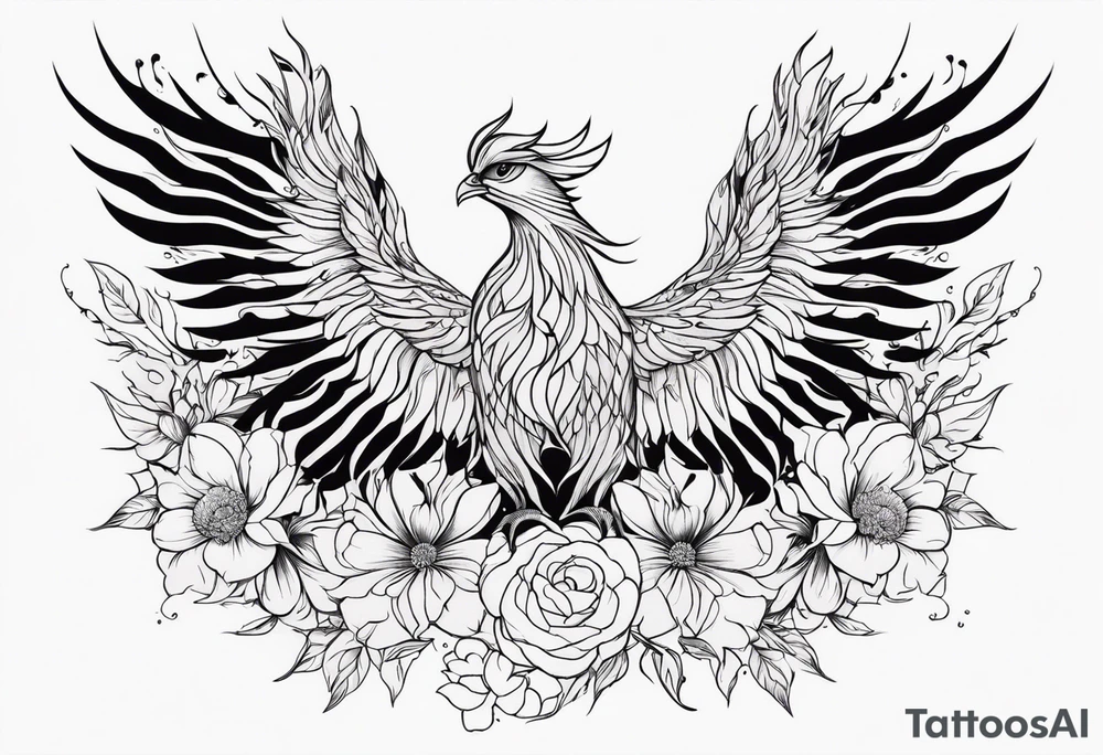 Phoenix with flowers tattoo idea