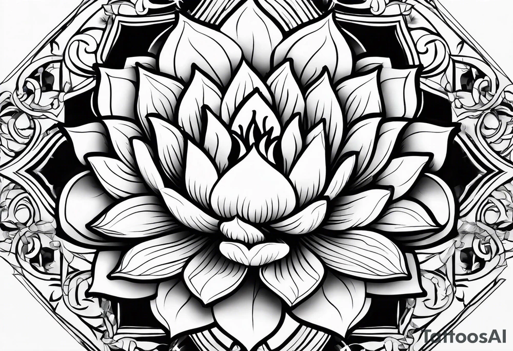 Lotus flower with fire and Aries symbol tattoo idea