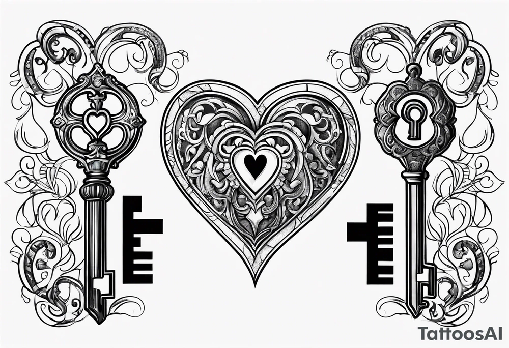 Antique keys heart shaped tattoo idea
