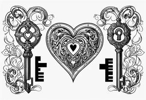 Antique keys heart shaped tattoo idea