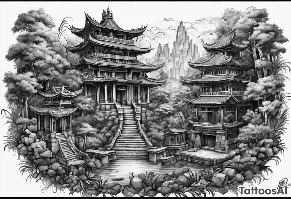 Lost city with new life tattoo idea