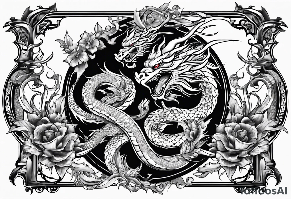 caduceus replace snakes with eastern dragons tattoo idea