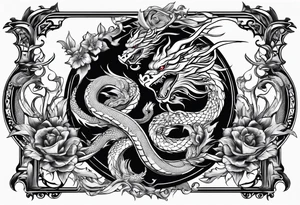 caduceus replace snakes with eastern dragons tattoo idea