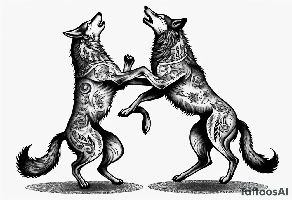 two wolves dancing on their hind legs tattoo idea