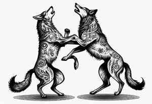 two wolves dancing on their hind legs tattoo idea