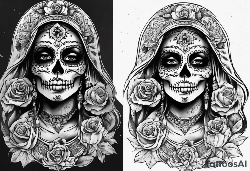 mexican style santa muerte tattoo for shoulder tattoo idea