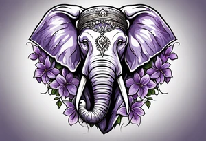 Elephant face half covered with lilacs tattoo idea